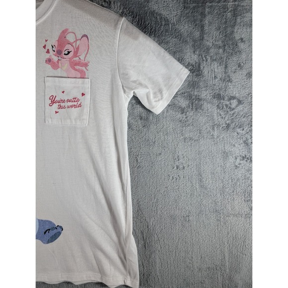 Disney Lilo & Stitch Angel "You're Outta This World" Graphic Pocket Tee Shirt XS - Picture 2 of 12